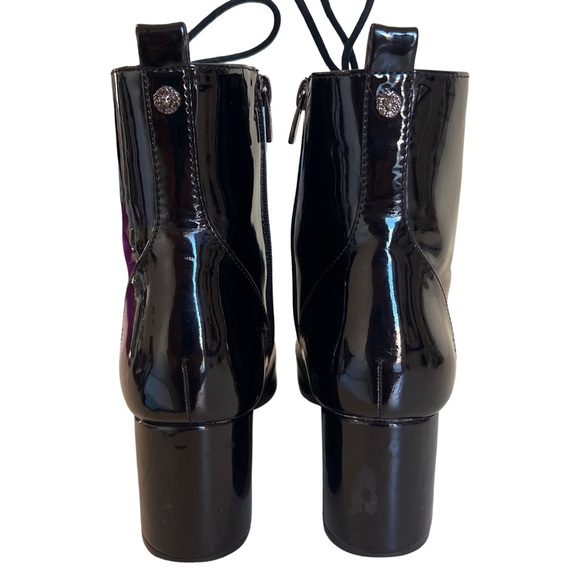ANNE KLEIN • Women’s Shiny Black Leather Lace Up Booties Boots Shoes - Picture 6 of 11